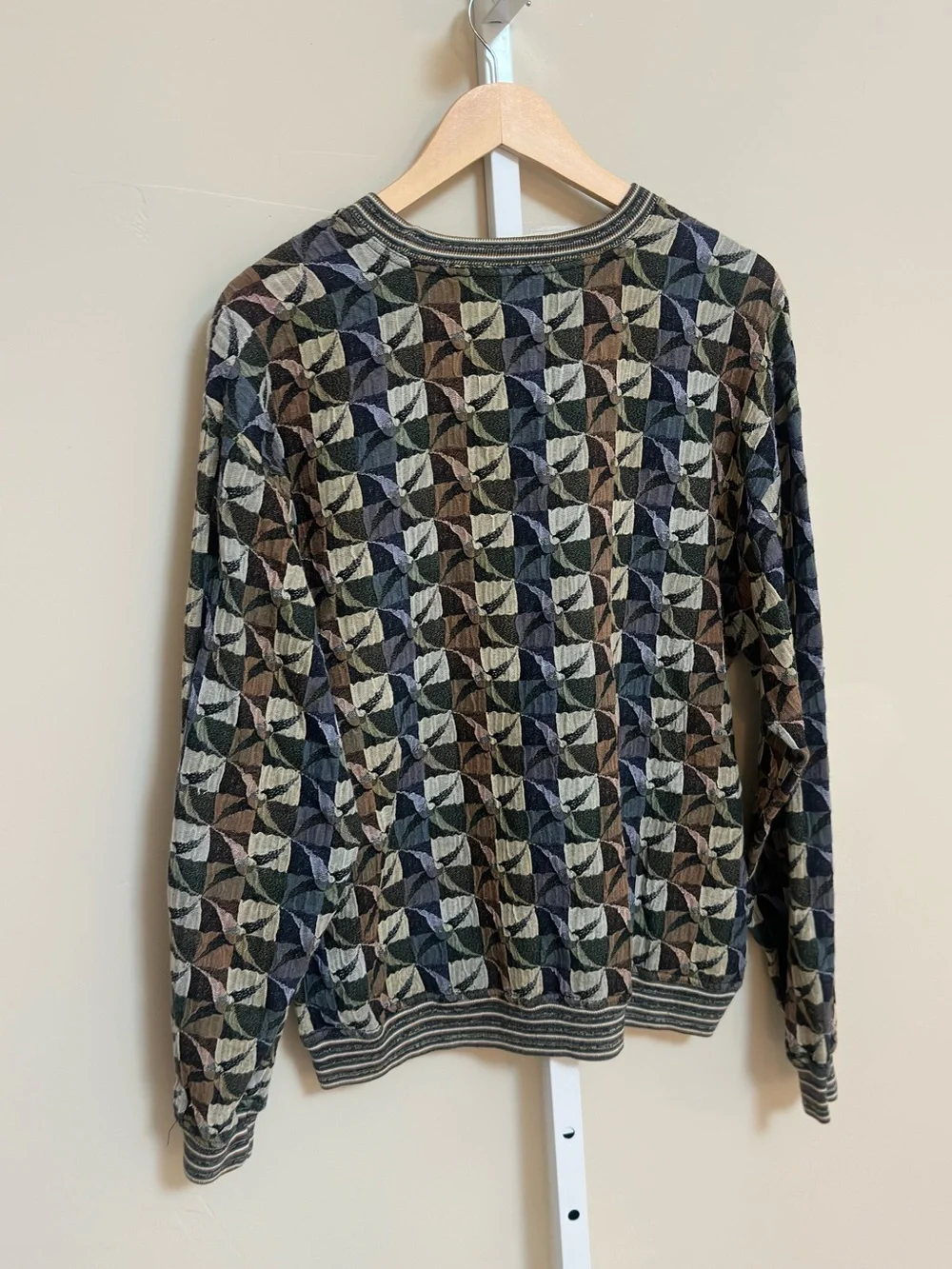 Vintage Jhane Barnes Men’s L/XL Geometric Textured Knit 90s Grandpa Sweater